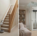 Residential stairlift compared to home lift elevator inside modern home